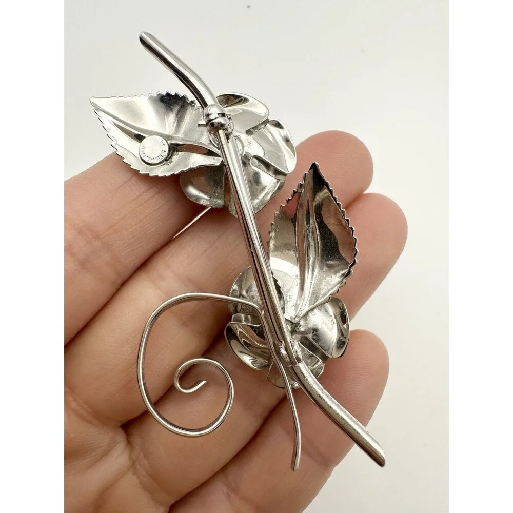 Vintage Sterling Silver 3d Rose Flower Brooch